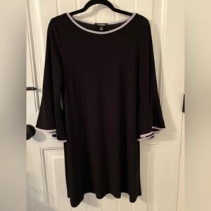 Roz & Ali Elegant Black Dress with White Accent Trim on neck and sleeves